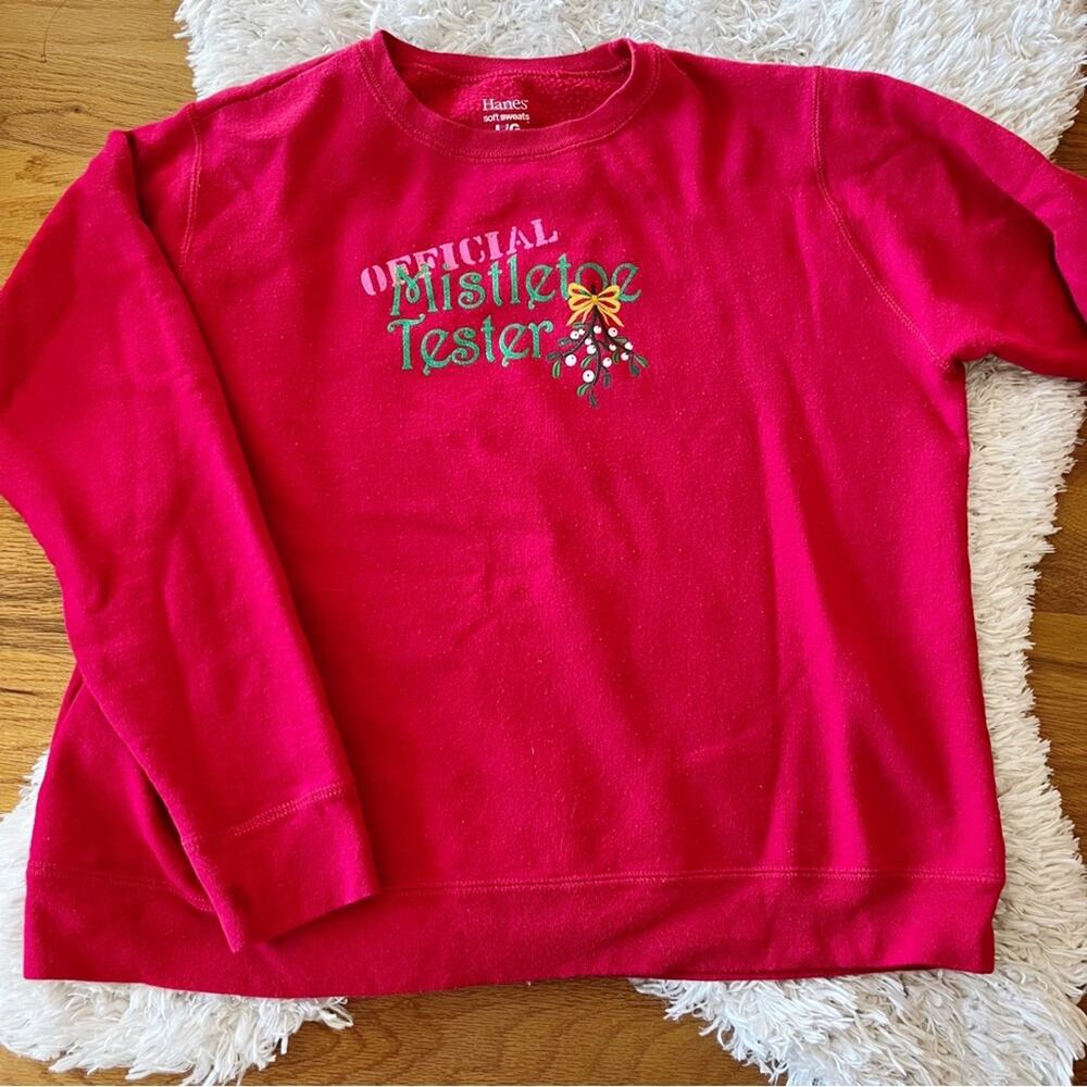 Hands red soft sweats Christmas Mistletoe Tester sweatshirt womens size large L